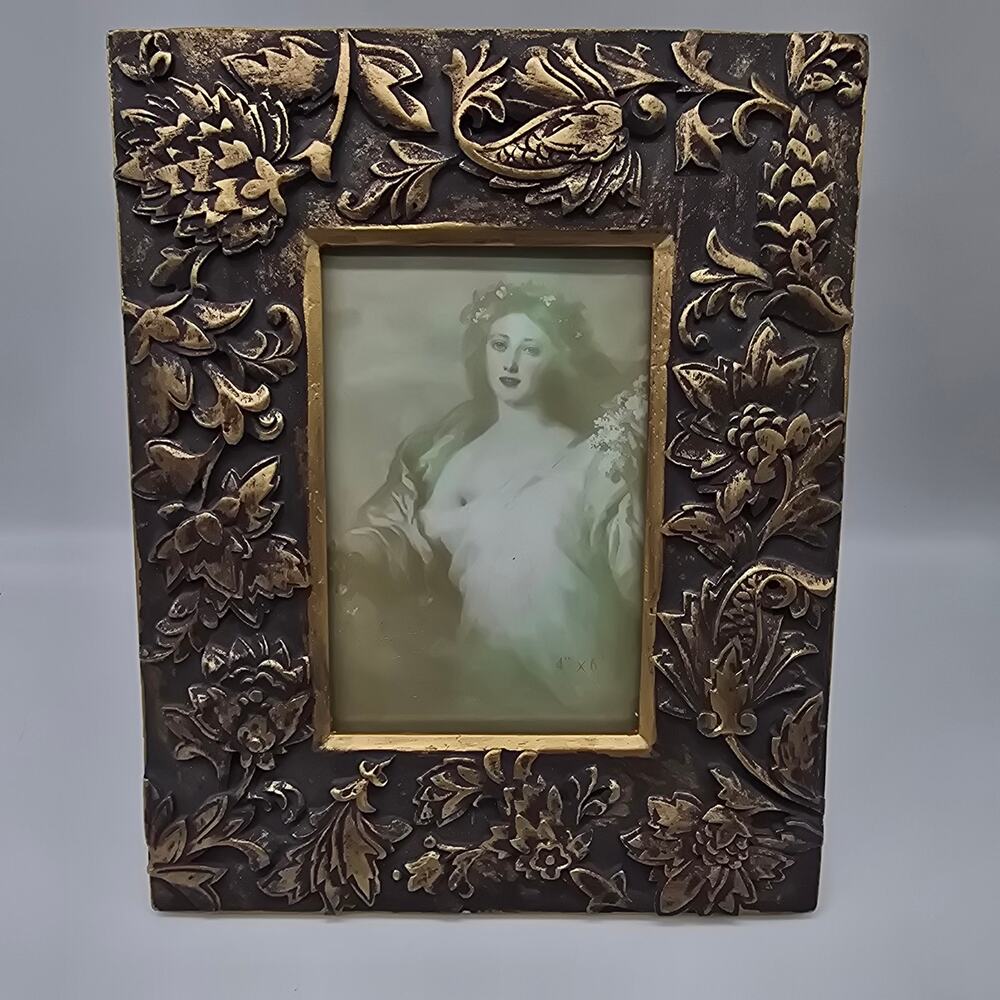 Vintage Baroque Ornate Floral 4x6 Picture Frame Classic Regency MCM Cottage